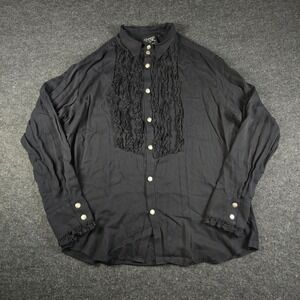 Shrine Hollywood Black Ruffle Front Button Gothic Shirt Lestat Vampire Men's XL